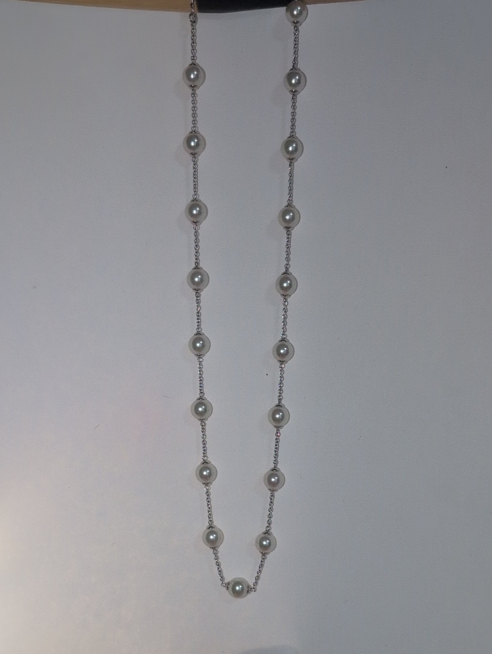 Classic Pearl Station Necklace - White Pearls on Sterling Silver Chain